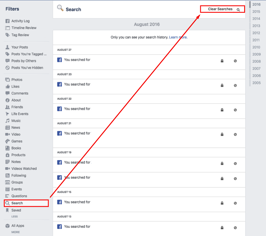 How to clear your facebook search history