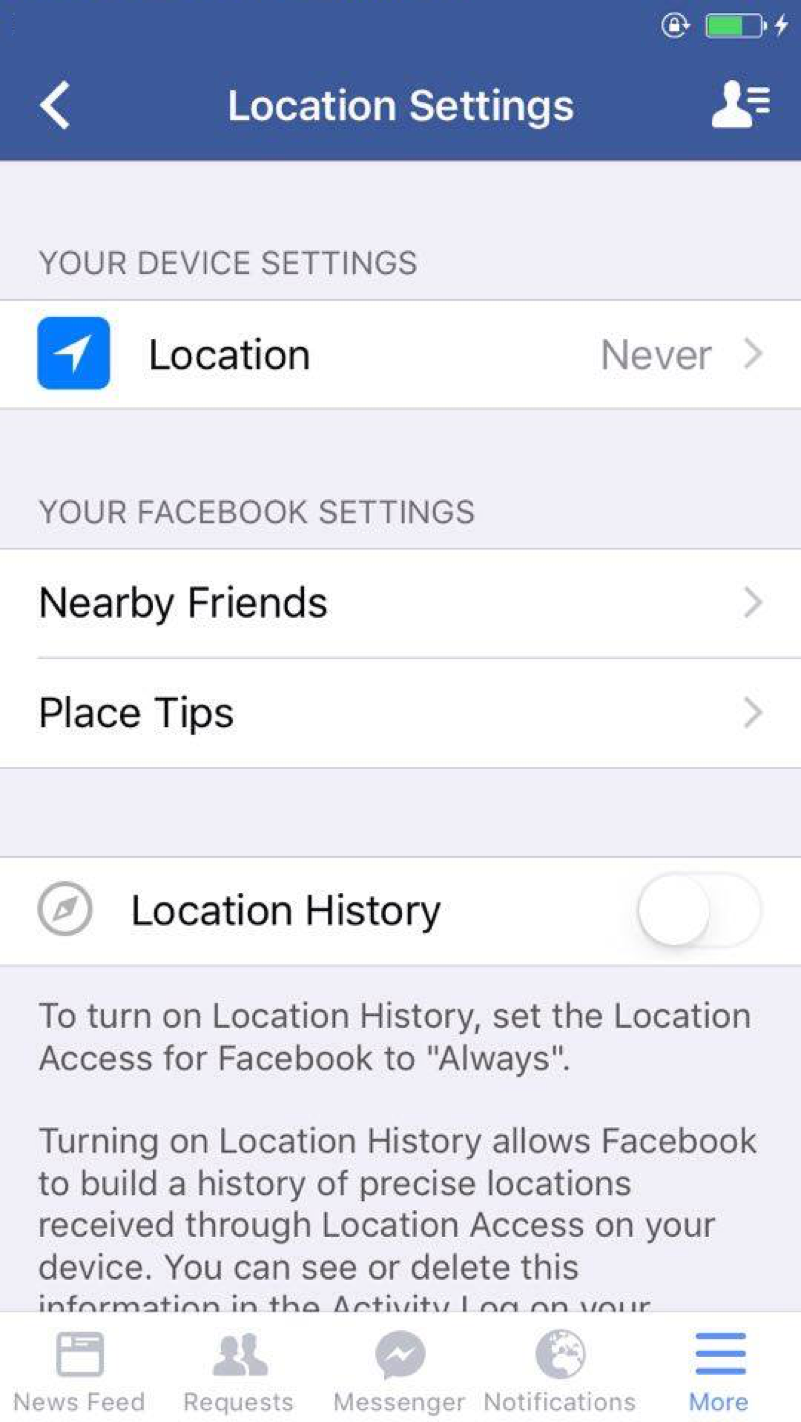 Hide location tracking on facebook app