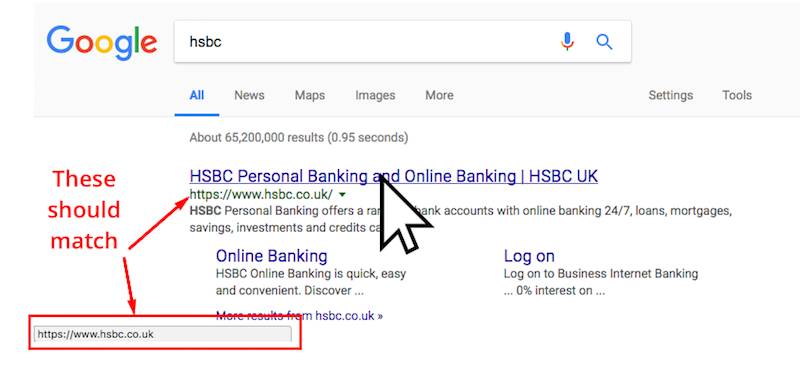 how to tell if the link url matches the real url