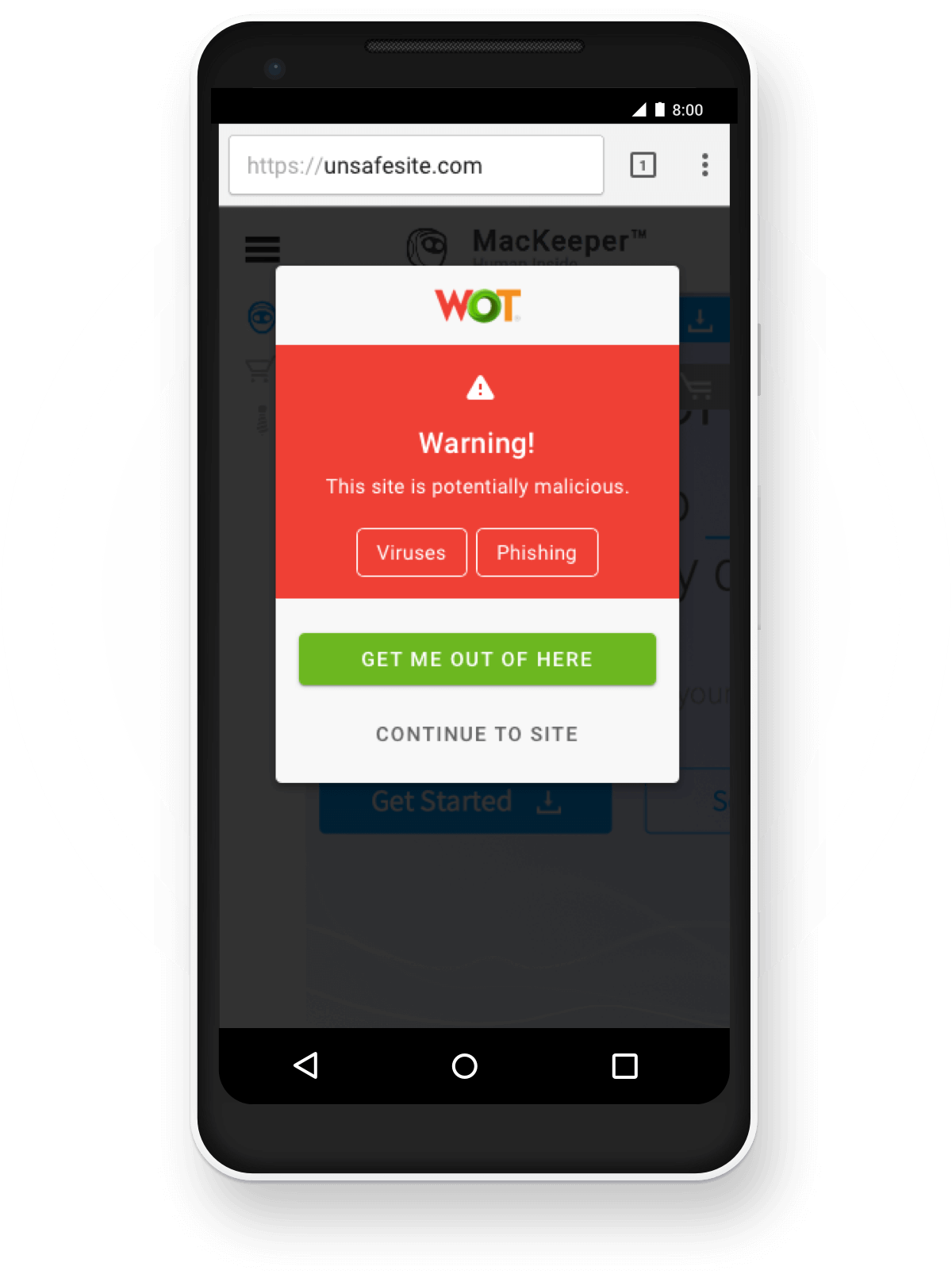 Potentially malicious alert on mobile by WoT | Web of Trust