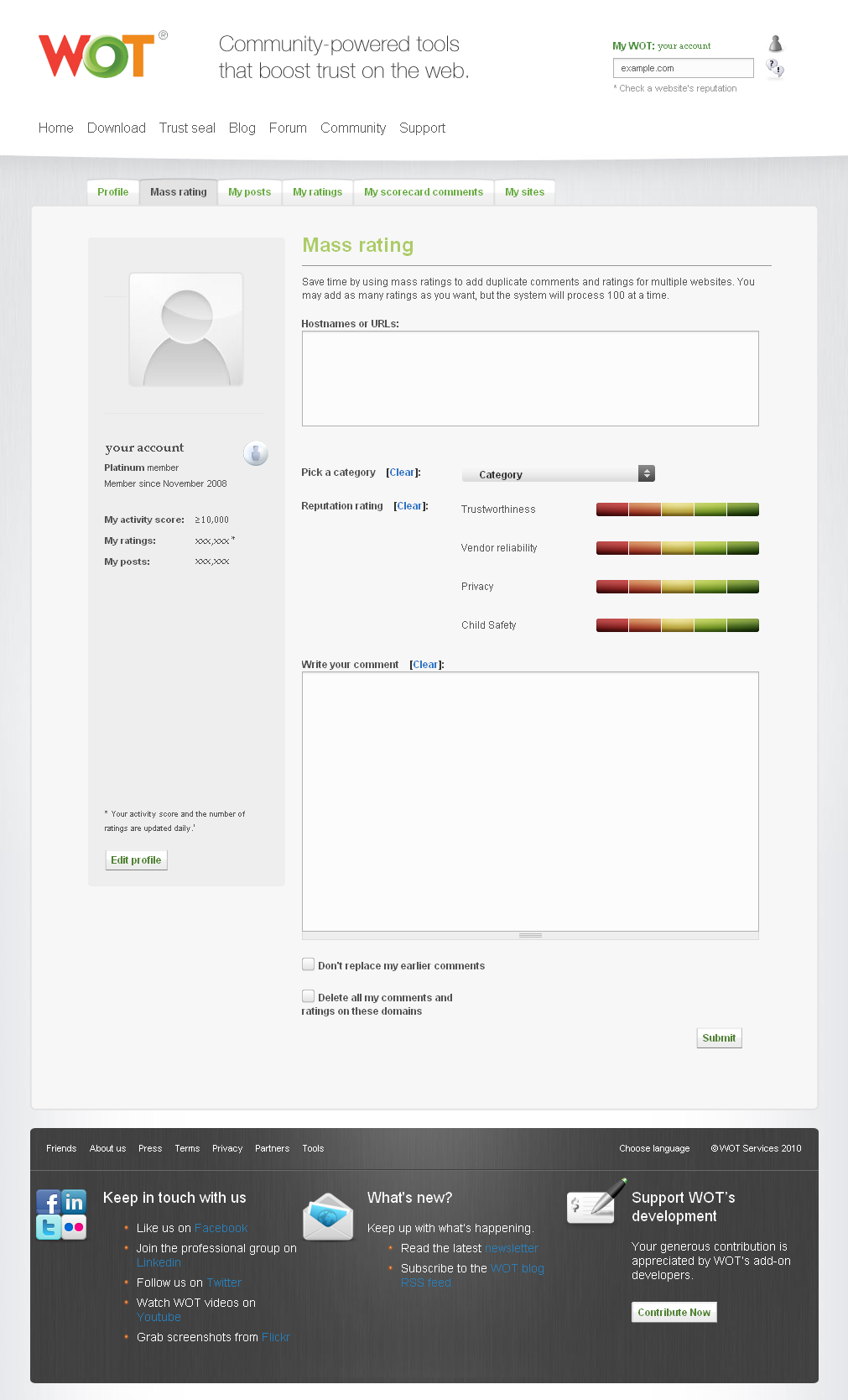 WOT Mass rating tool.